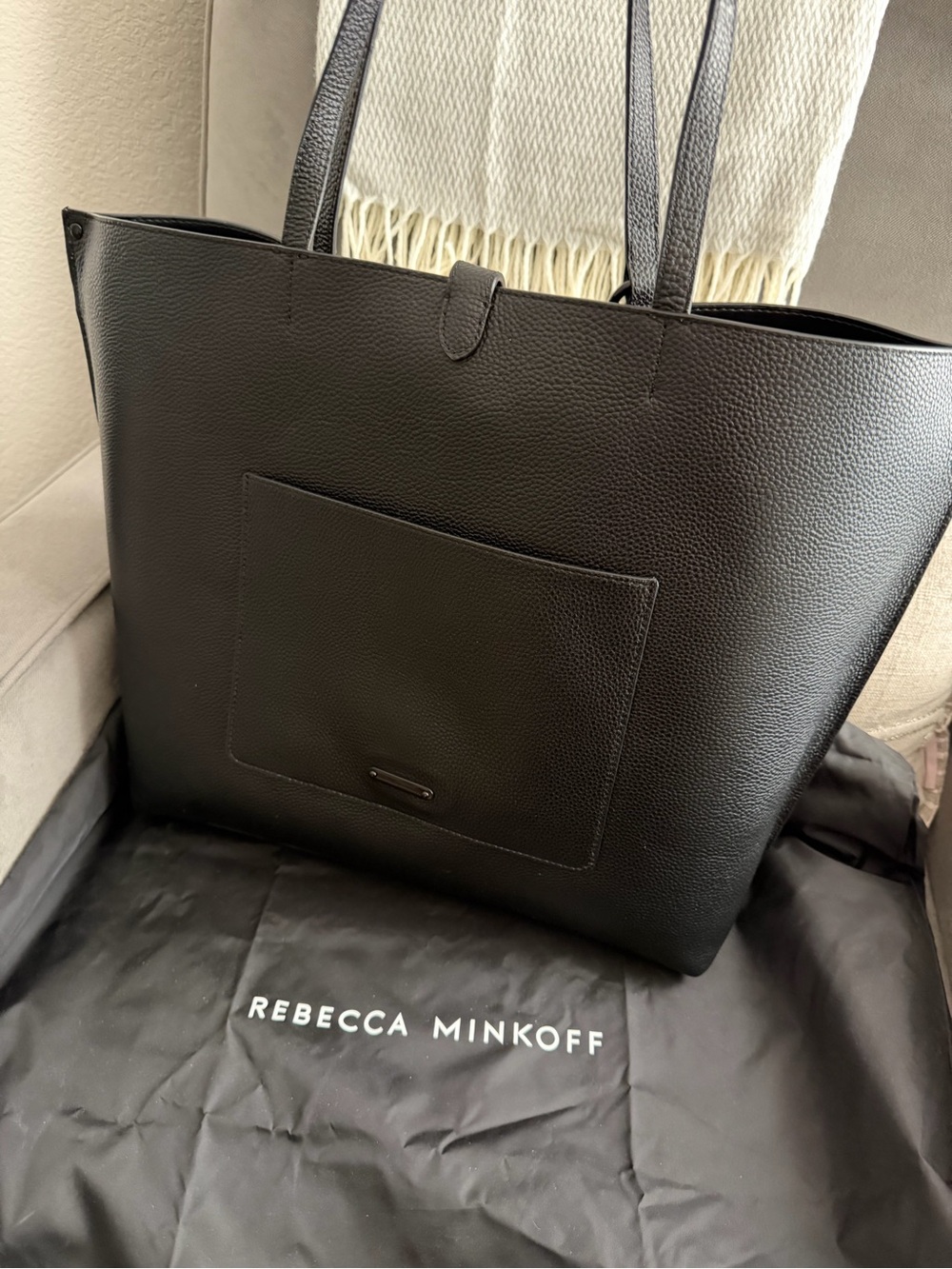 Rebecca Minkoff Black Pebbled Leather Tote with Chain Hook Accent - Picture 2 of 3